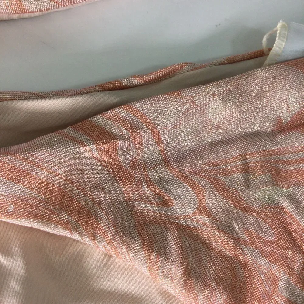 L*Space Lizzie Tie Dye Peach Pink Shimmer Camacho 2 Pc Bikini Top & Bottom M NWT